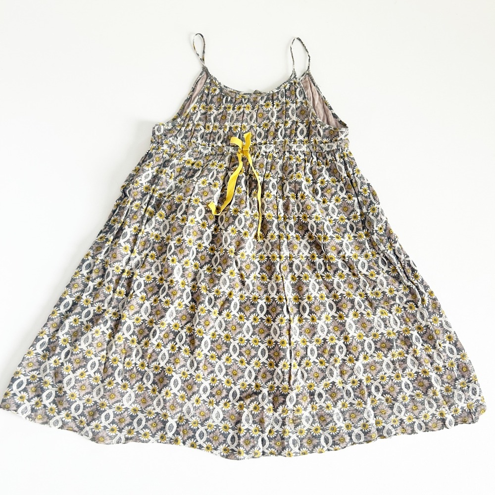 Bonpoint‎ Girls Daisy Floral Cotton Gauze Empire Waist Sundress Grey Yellow 6